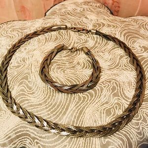 Vintage Braided Silver Tone Necklace & Earrings